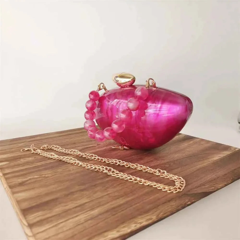 Rose Red Metal Clasp Shoulder Messenger Acrylic Box Clutch