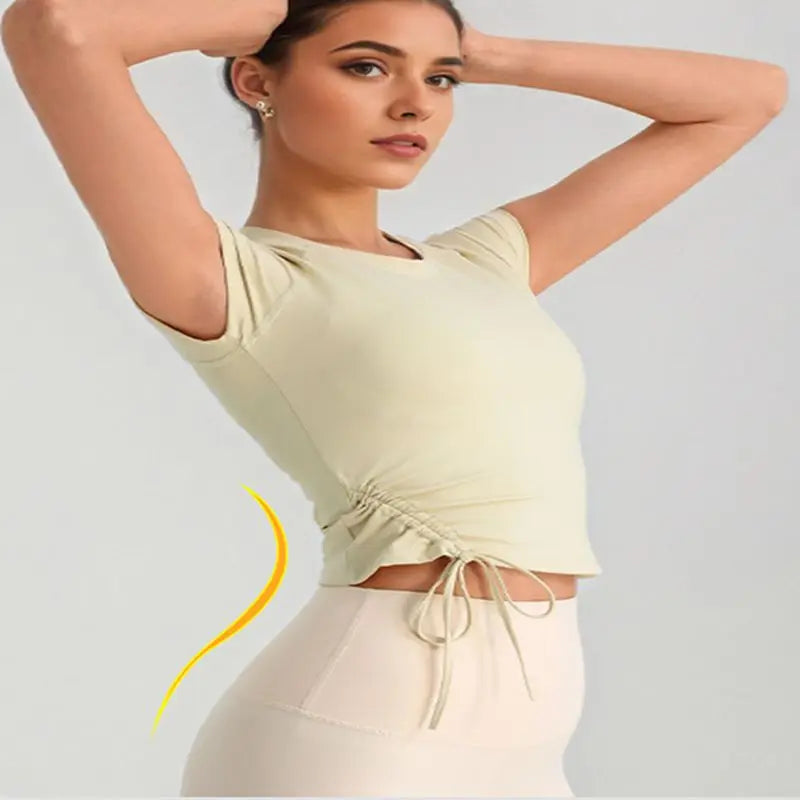 Round Neck Fitnes Yoga Top Breathable Quick Drying Running T-shirt - Pink / 2XL