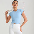 Round Neck Fitnes Yoga Top Breathable Quick Drying Running T-shirt - Baby Blue / 2XL
