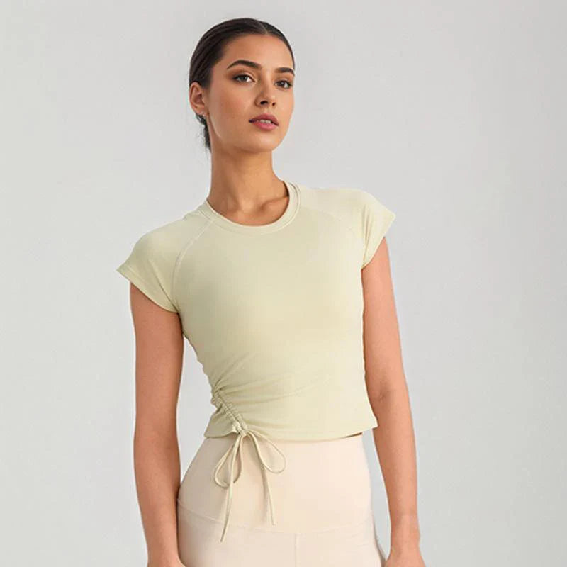 Round Neck Fitnes Yoga Top Breathable Quick Drying Running T-shirt - Asakusa Green / 2XL