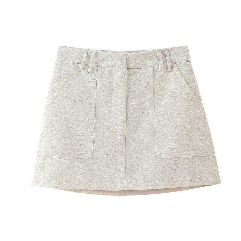 Round Neck Multi-breasted Vest Top Pocket Decoration High Waist Skirt - Other