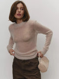 Round Neck Pullover Sweater For Women - Khaki / L