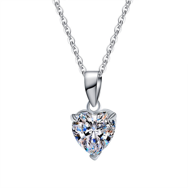 S925 Sterling Silver Moissanite Pendant Heart Necklace - White Diamond Set / 1 Karat Specification 6.5X65CM