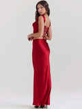 Satin Elegant Skirt Two Piece Set Women Sleeveless Backless Crop Tops And Long