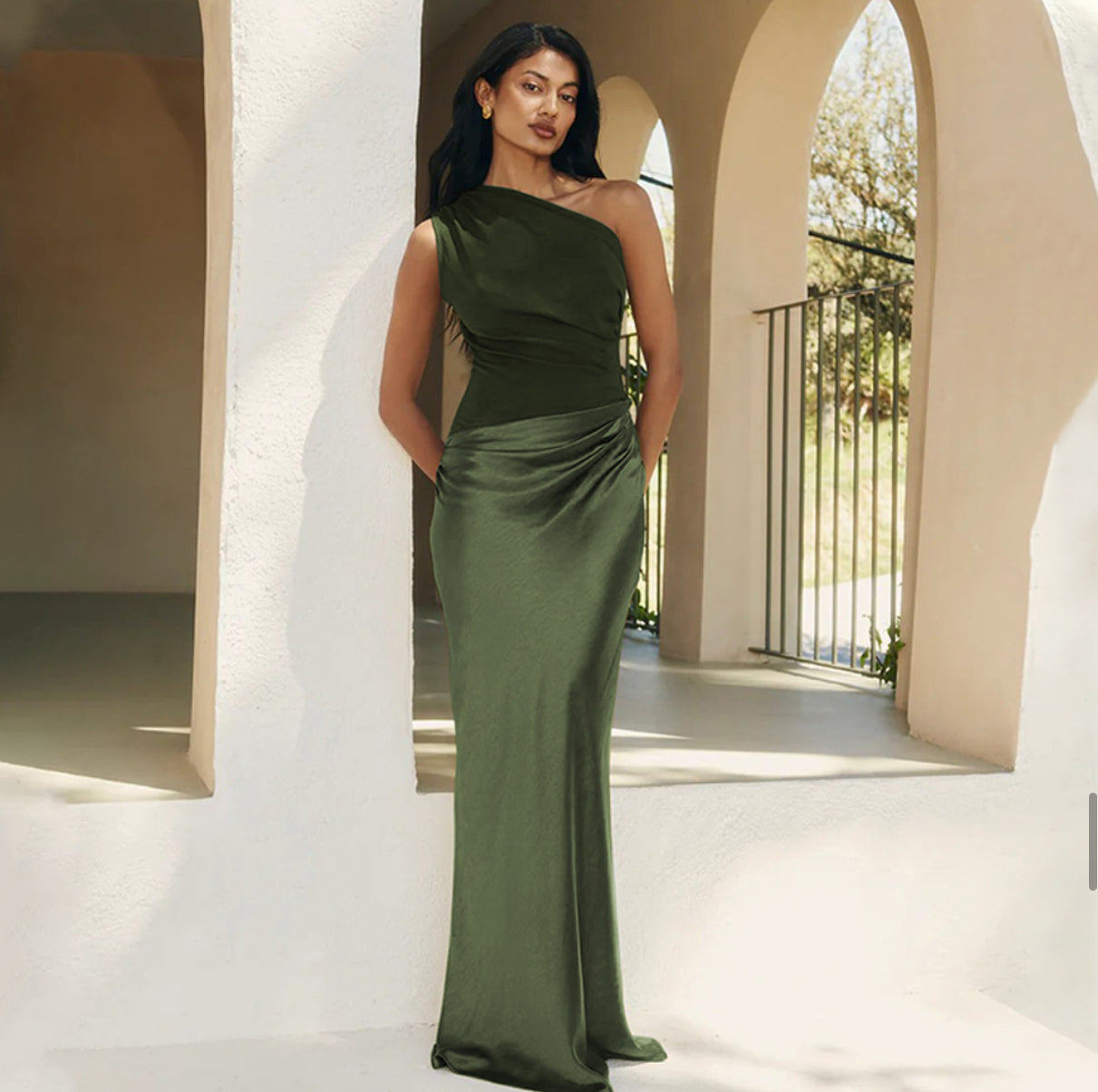 Satin Elegant Slim-fit One-shoulder Dress Sheath - Other