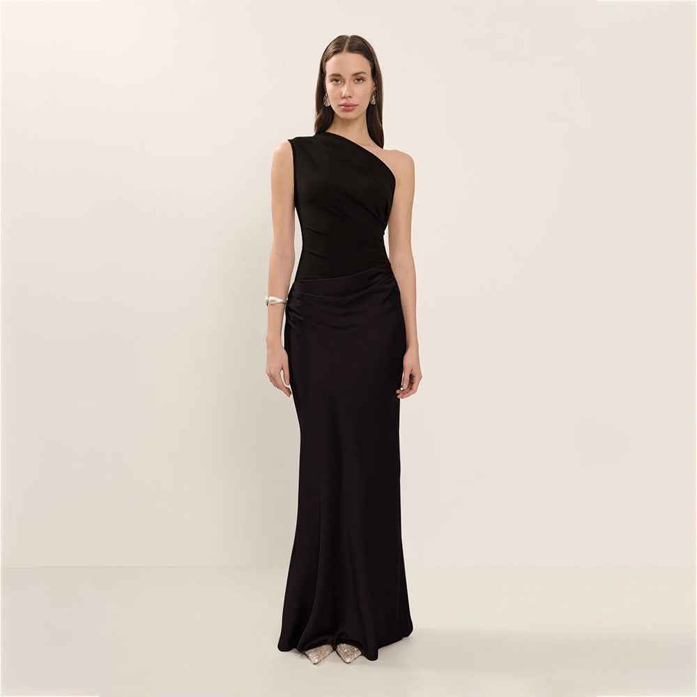 Satin Elegant Slim-fit One-shoulder Dress Sheath - Other