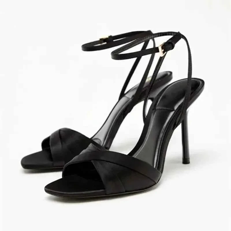 Satin High Heels Women Ankle Strap