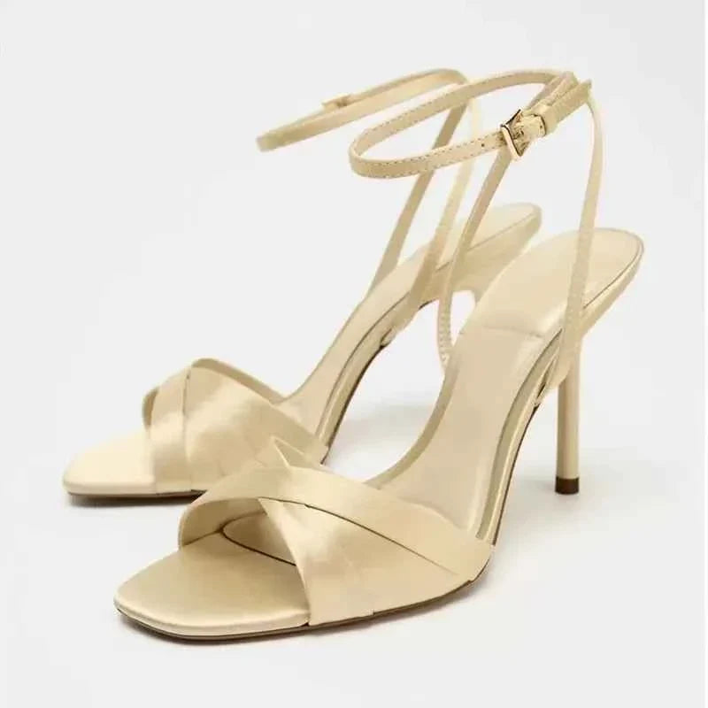 Satin High Heels Women Ankle Strap