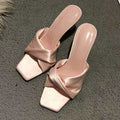 Satin  Slippers Women Square Toe High Heels