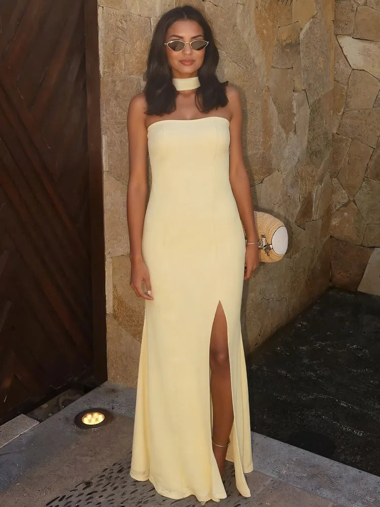 Scarf Collar Off-shoulder Maxi Dress Women