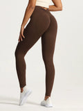 Seamless High Waist Sports Pants Peach Hip Lift Back V-Fold Fitness - CK9198-COFFEE / S