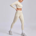 Seamless Sets Sports Fitness Hip-lifting High Waist Pleated Pants Long-sleeved Suits Workout