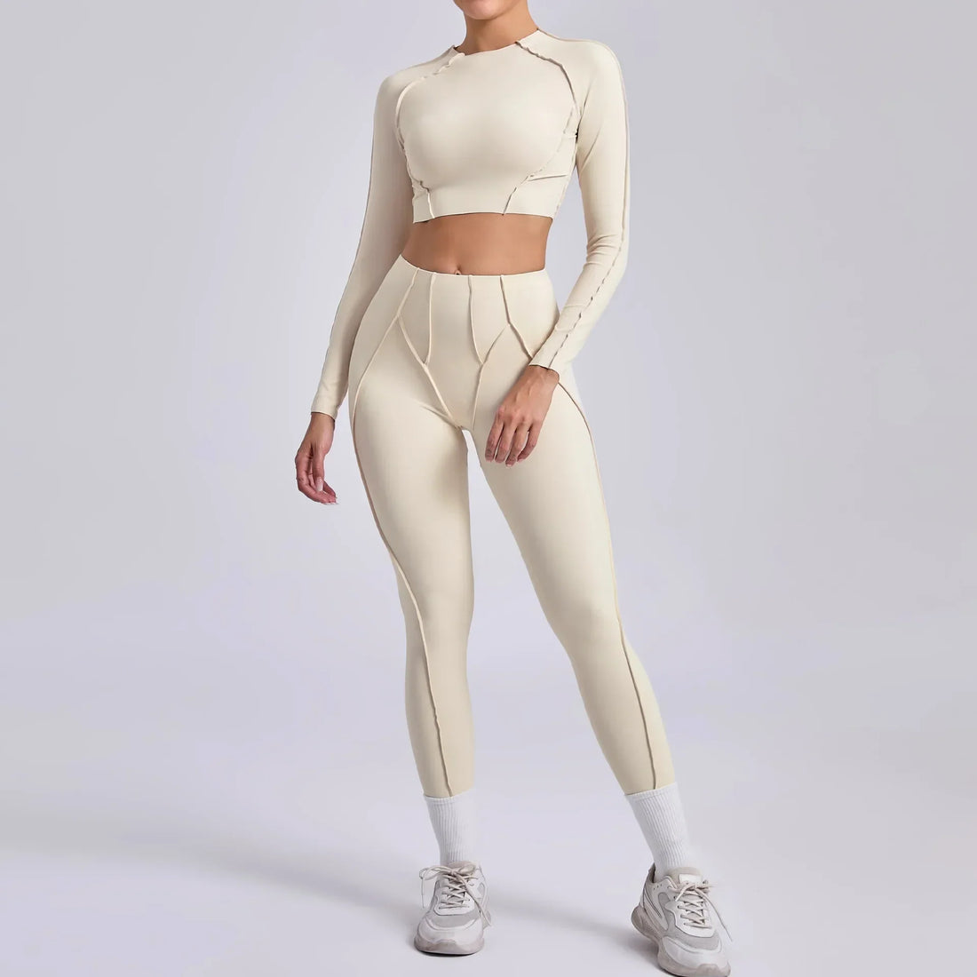 Seamless Sets Sports Fitness Hip-lifting High Waist Pleated Pants Long-sleeved Suits Workout