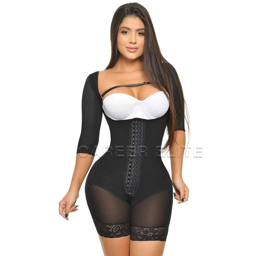 Seamless Shapewear Body Shaper with Sleeves - black / XL