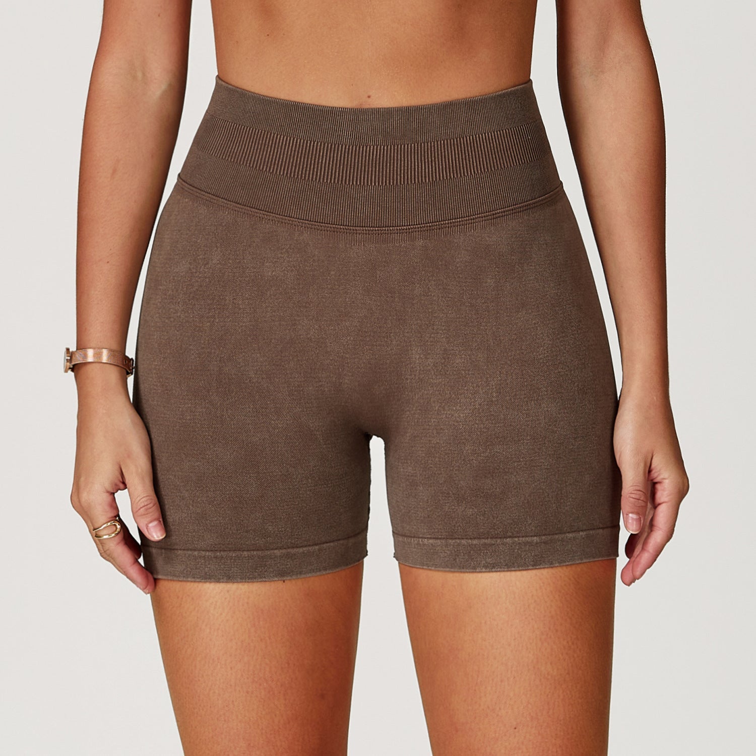 Seamless Stone Washed Yoga Shorts High Waist Hip Lift - Birch Tea Brown / L - Other