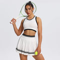 Seamless Tennis Dress Set Women T-shirts Skirt Outfit - WHITE / L