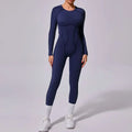 Seamless Yoga Jumpsuits Hip-lifting One-Piece Tight Hollow-out Beauty Back Workout Clothes for Women - Navy 3 / L