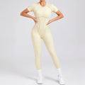 Seamless Yoga Jumpsuits Hip-lifting One-Piece Tight Hollow-out Beauty Back Workout Clothes for Women - beige 2 / L