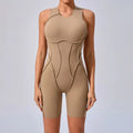 Seamless Yoga Jumpsuits Hip-lifting One-Piece Tight Hollow-out Beauty Back Workout Clothes for Women - earth brown 5 / L