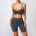 Seamless Yoga Sets Sports Fitness High Waist Hip-lifting Shapeing Leggings Backless Bra Suit - carbon gray / M