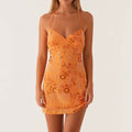 Sequin Beaded Cami Mini Dress - Orange / L