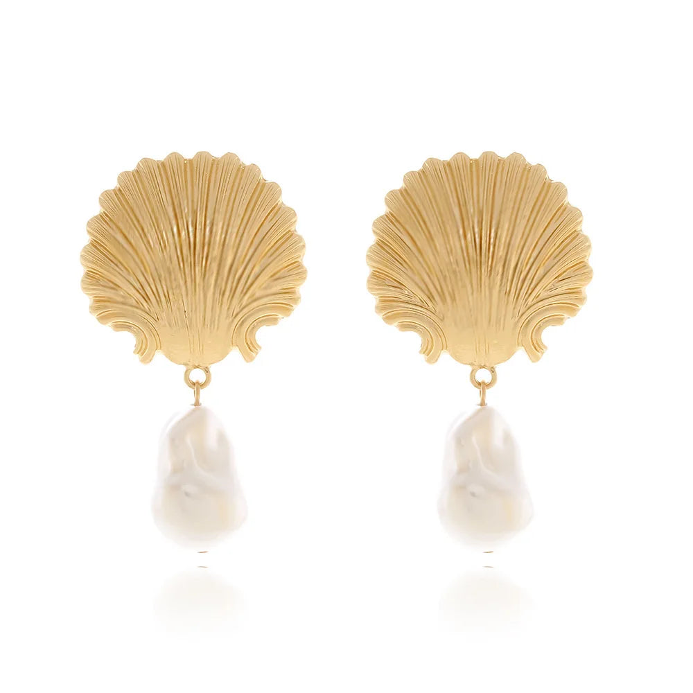 Shell Imitation Pearl Dangle Earrings