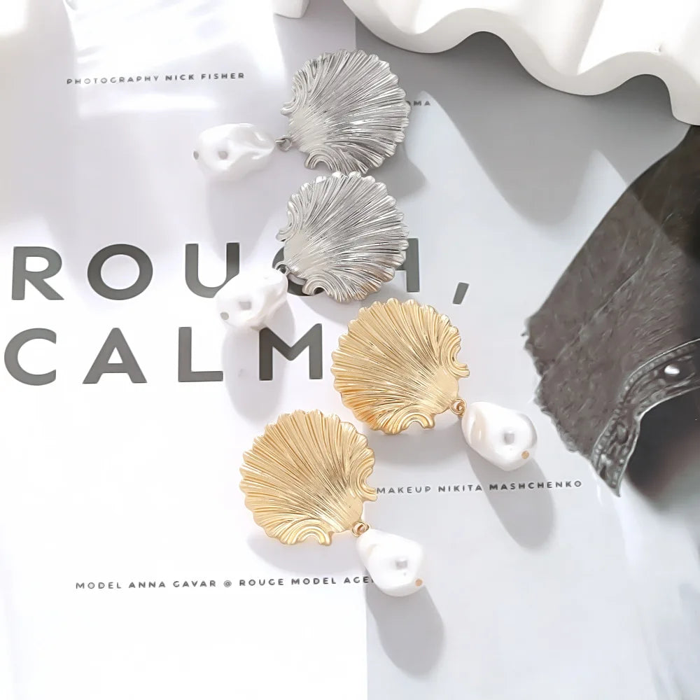 Shell Imitation Pearl Dangle Earrings
