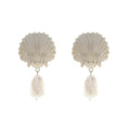 Shell Imitation Pearl Dangle Earrings - Silver