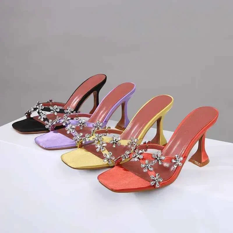 Shiny Crystal Flowers Decorative Women's Sandals