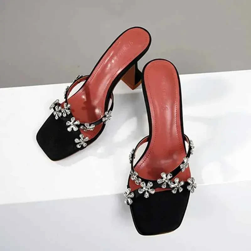 Shiny Crystal Flowers Decorative Women's Sandals
