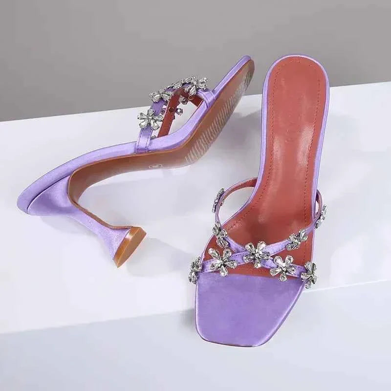 Shiny Crystal Flowers Decorative Women's Sandals