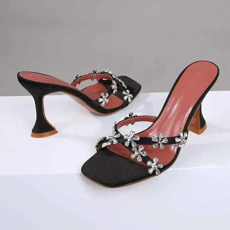 Shiny Crystal Flowers Decorative Women's Sandals