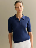 Short Sleeve Knitted T shirt Woman - Blue / L