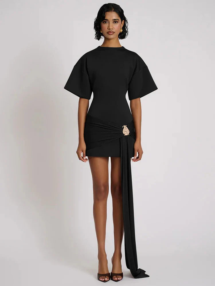 Short Sleeve Ruched Mini Dress Women - black / S