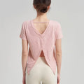Short Sleeve Yoga T-Shirt - Pink / L / CHINA