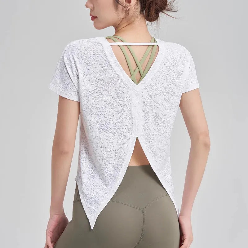 Short Sleeve Yoga T-Shirt - White / L / CHINA