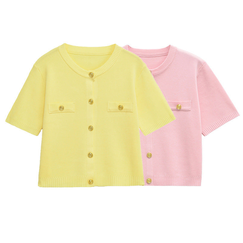 Short-sleeved Knitted Top Mini Skirt Suit - Other