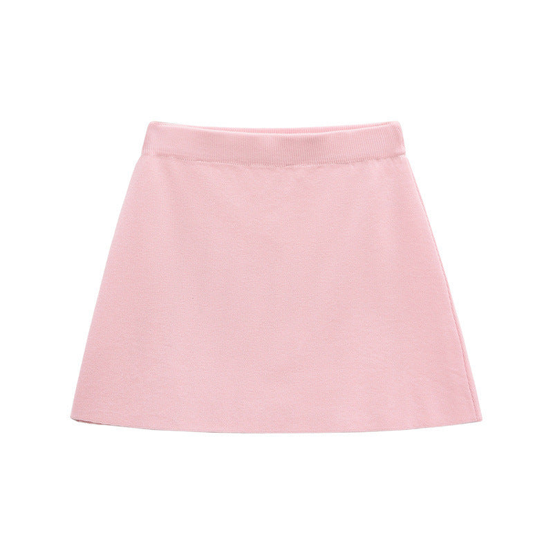 Short-sleeved Knitted Top Mini Skirt Suit - Pink / L - Other