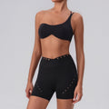 Shoulder Top Quick-drying With Chest Pad Sports Bra Seamless Yoga Clothes Shorts Cropped Pants Two-piece Suit - L 8