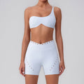 Shoulder Top Quick-drying With Chest Pad Sports Bra Seamless Yoga Clothes Shorts Cropped Pants Two-piece Suit - L 8