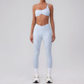 Shoulder Top Quick-drying With Chest Pad Sports Bra Seamless Yoga Clothes Shorts Cropped Pants Two-piece Suit - L 8