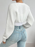 Shrug Raglan Sleeve Open Front Cardigan Elegant Solid Color Ribbed - Other