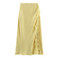 Side Slit Lace Elastic Waist Satin Skirt Long - Other