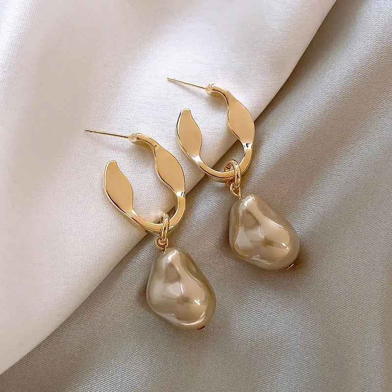 Silver Needle Irregular Baroque Artificial Pearl Earrings Ear Studs - Champagne - electronic accessories