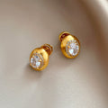 Silver Needle Micro Inlaid Zircon Brushed Geometric Ear Studs - Gold - electronic accessories