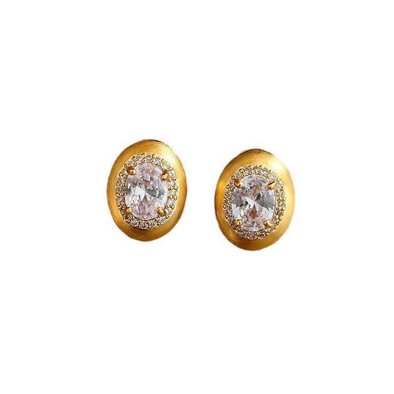 Silver Needle Micro Inlaid Zircon Brushed Geometric Ear Studs - Gold - electronic accessories