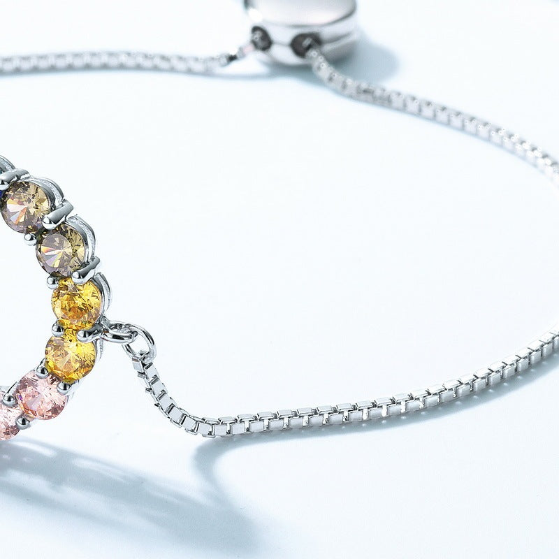 Silver Rainbow Circle Colored Gems Bracelet Color - Thick Platinum / 925 - electronic accessories