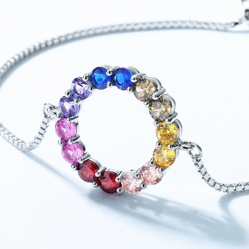 Silver Rainbow Circle Colored Gems Bracelet Color - Thick Platinum / 925 - electronic accessories
