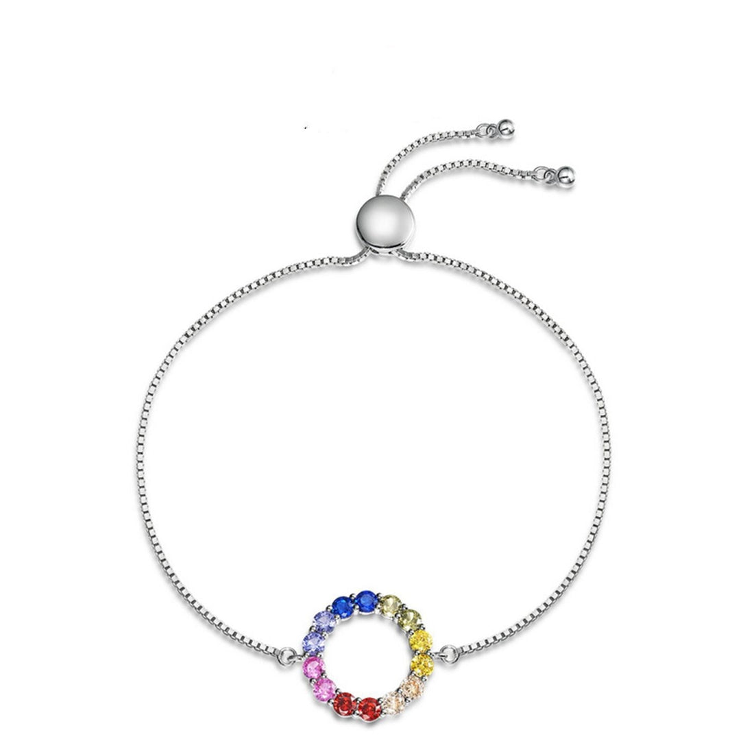 Silver Rainbow Circle Colored Gems Bracelet Color - Thick Platinum / 925 - electronic accessories