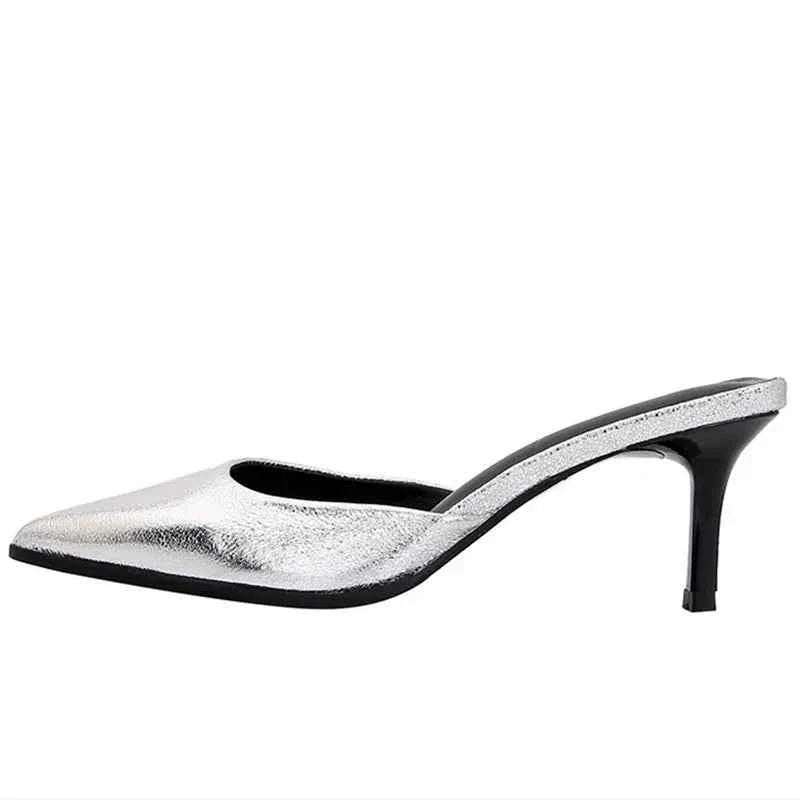 Silver Women's Slippers Pointed Toe Slide Sandals
